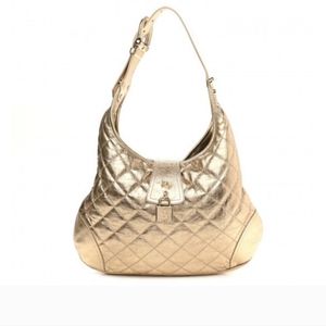 Designer BURBERRY Brooke Metallic Calfskin Quilted Hoxton Hobo